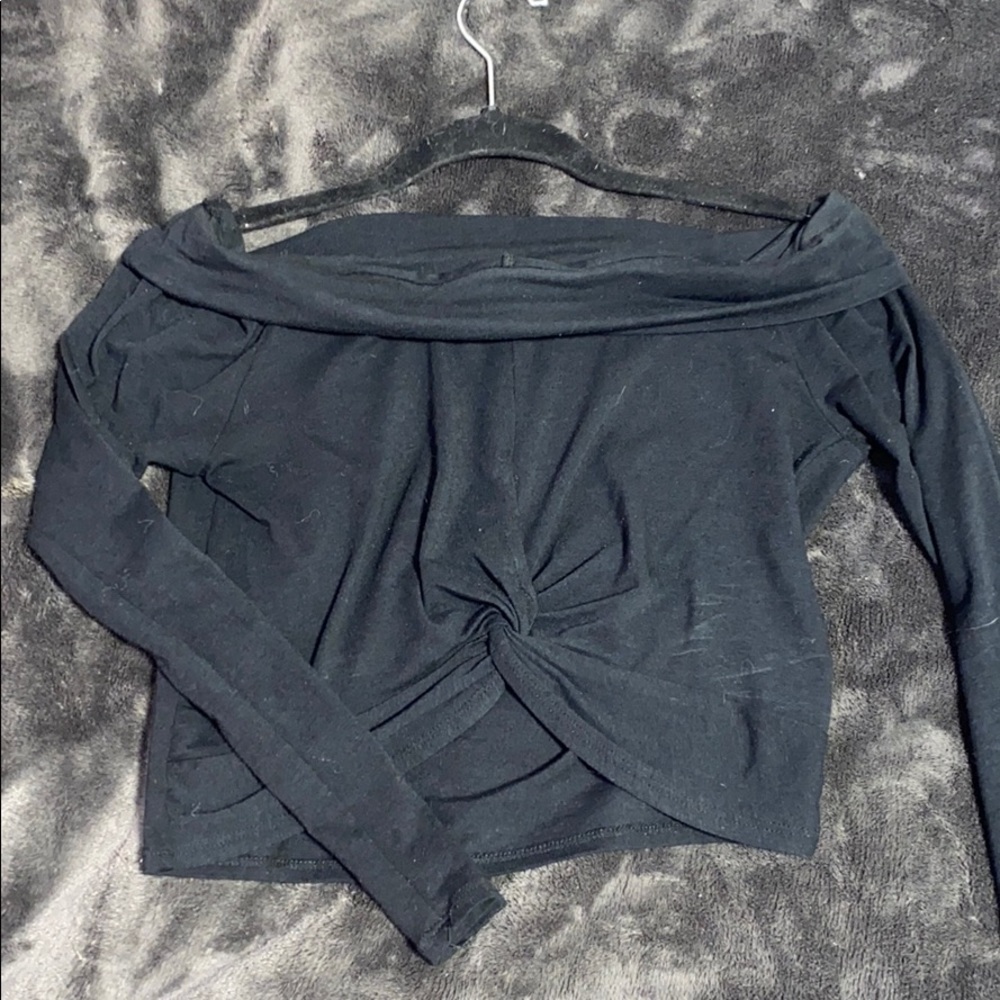 Cropped off-the-shoulder black top with front knot